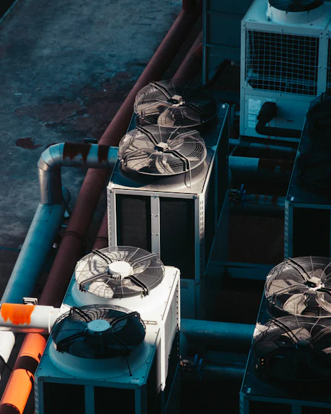 Rooftop condensing units on a commercial HVAC installation